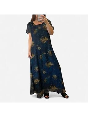 Vintage 90s Romantic Sheer Layer Floral Maxi Dress
